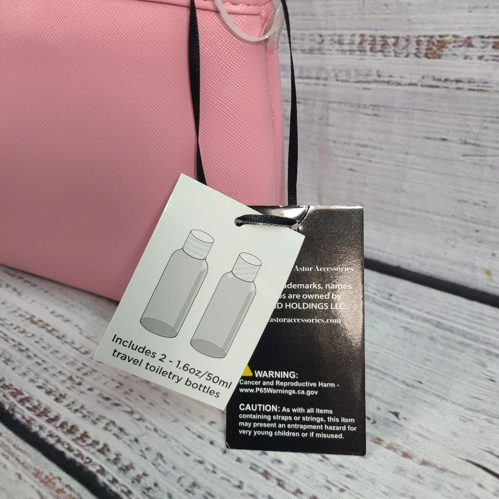Bebe Pink Cosmetic Bag Sleek Design Zipper Closure With Two 1.6 Oz Bottles NWT